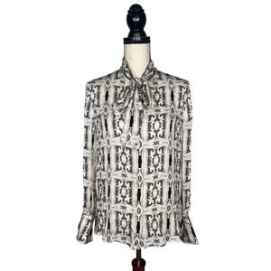 Kobi Halperin Black Cream Silk Blend Print Neck Tie Blouse     Size: M